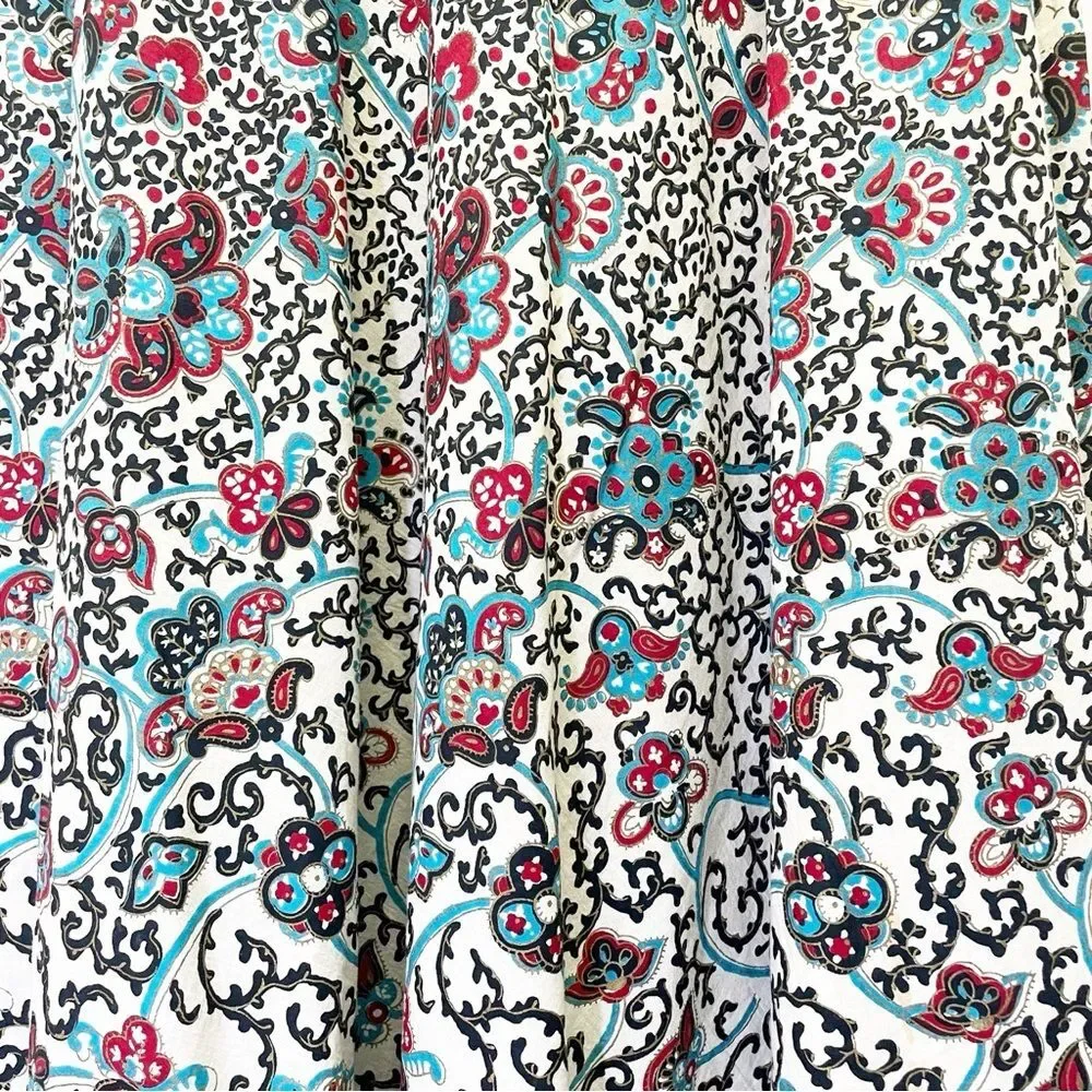 Coldwater Creek Size Medium Maxi Skirt Beaded Trim Peasant Boho Black Red Aqua